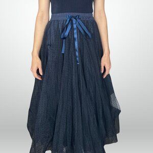 Blue polkadot skirt with an elastic waist band.